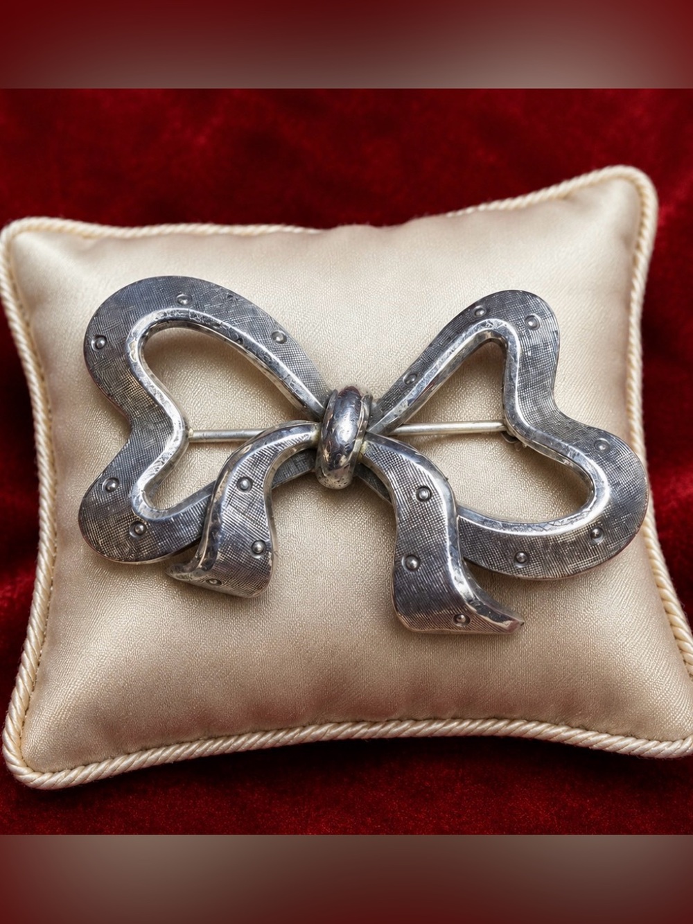 Brooch Bow Textured  Dots Solid Danescraft 925 Sterling Silver Pin